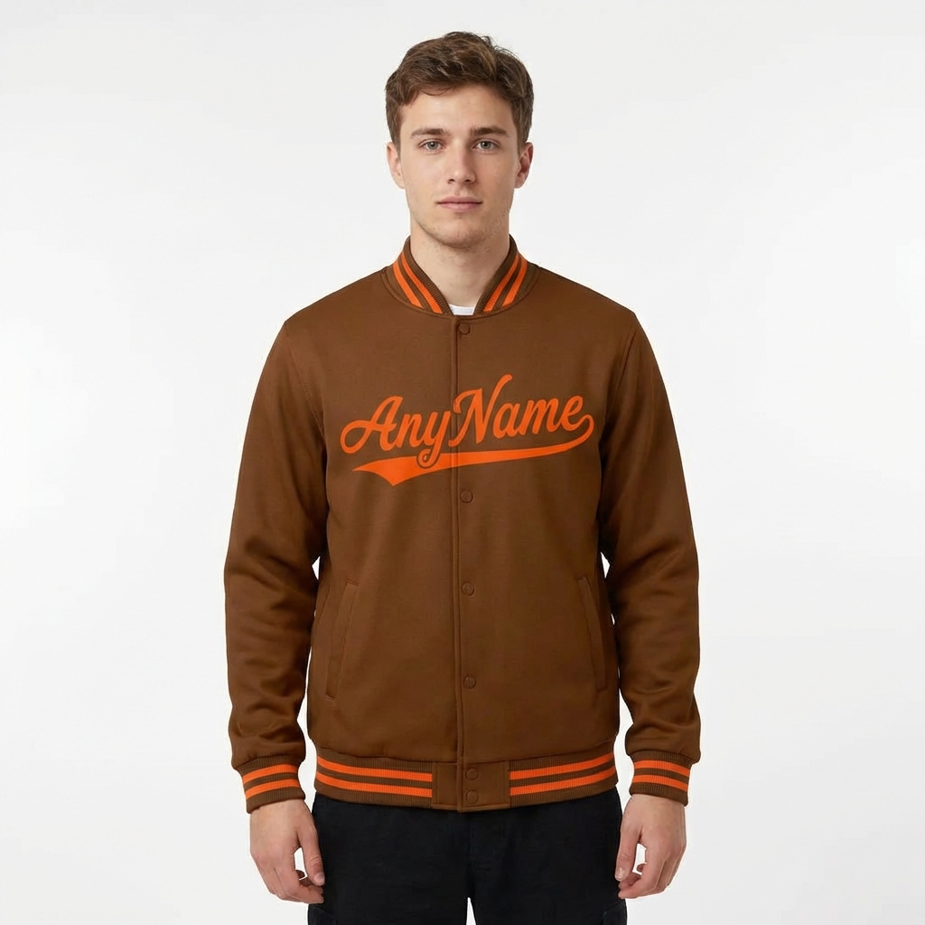 Custom Brown & Orange Full-Snap Fleece Jacket