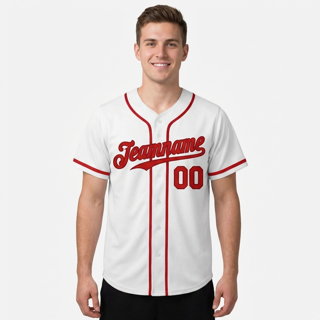Custom White & Red Baseball Jersey