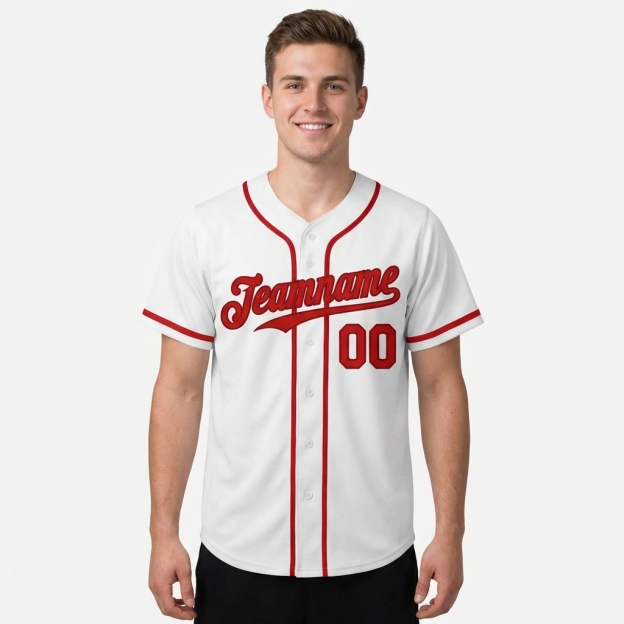 Custom White & Red Baseball Jersey