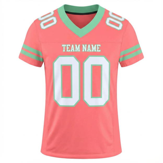 Custom Pink & White/Mint Green Football Jersey