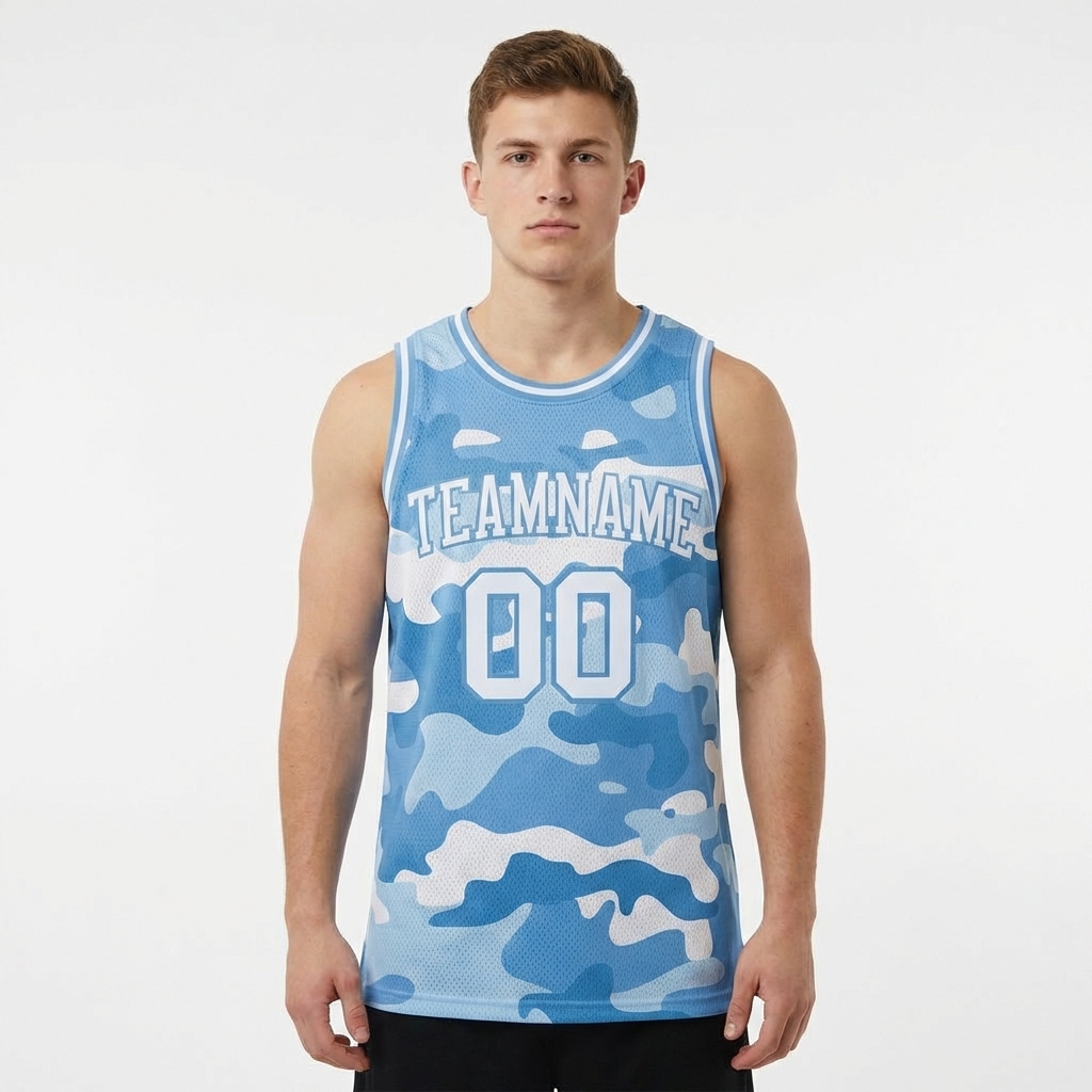 Custom Camo White & Light Blue Salute To Service Basketball City Edition Jersey