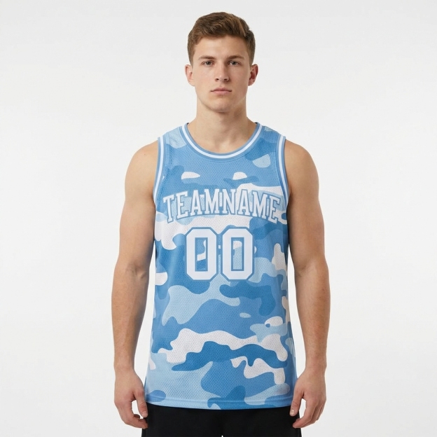 Custom Camo White & Light Blue Salute To Service Basketball City Edition Jersey