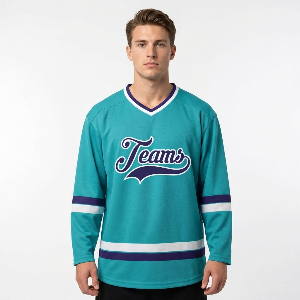Custom Aqua & Royal/White Hockey Jersey