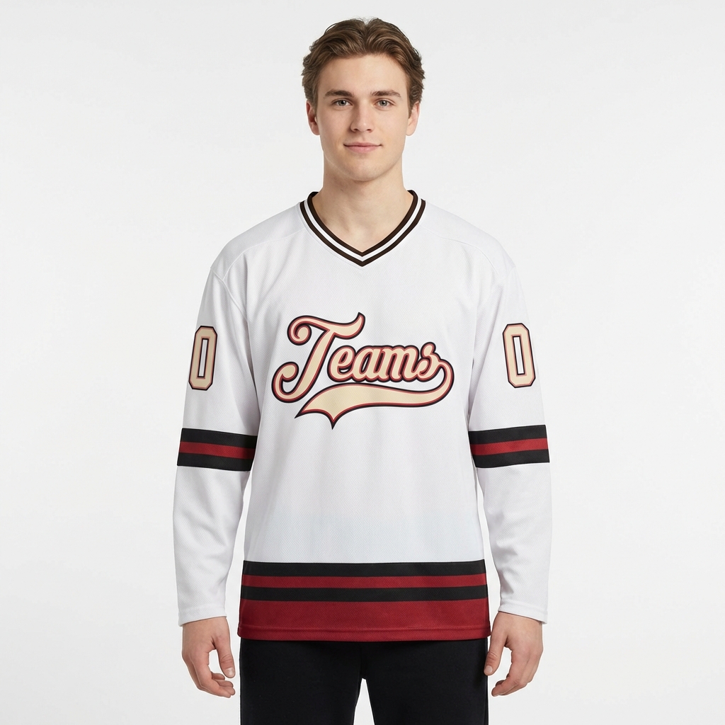 Custom White & Ceam/Pink-Black Hockey Jersey