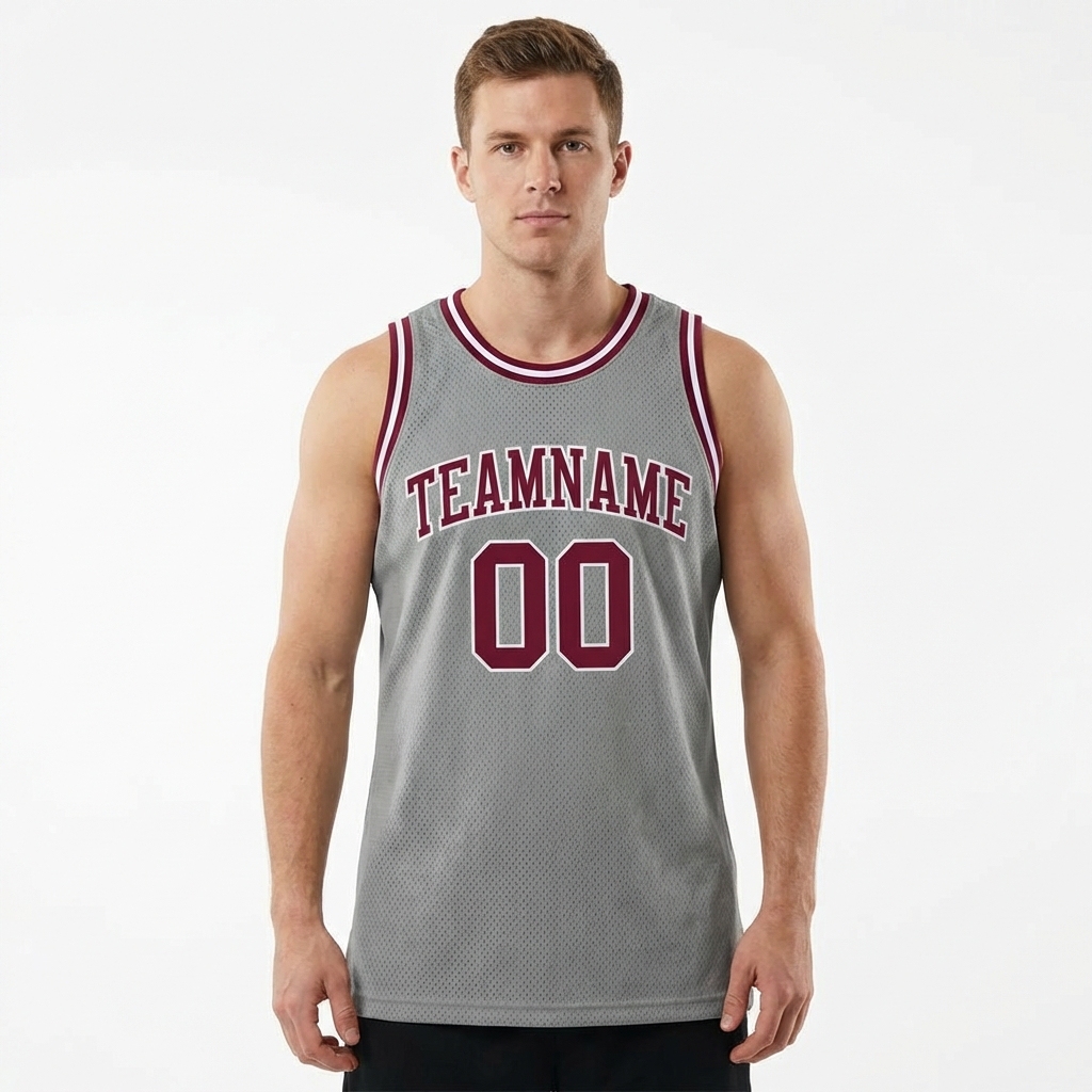 Custom Grey & Burgundy/White Basketball City Edition Jersey