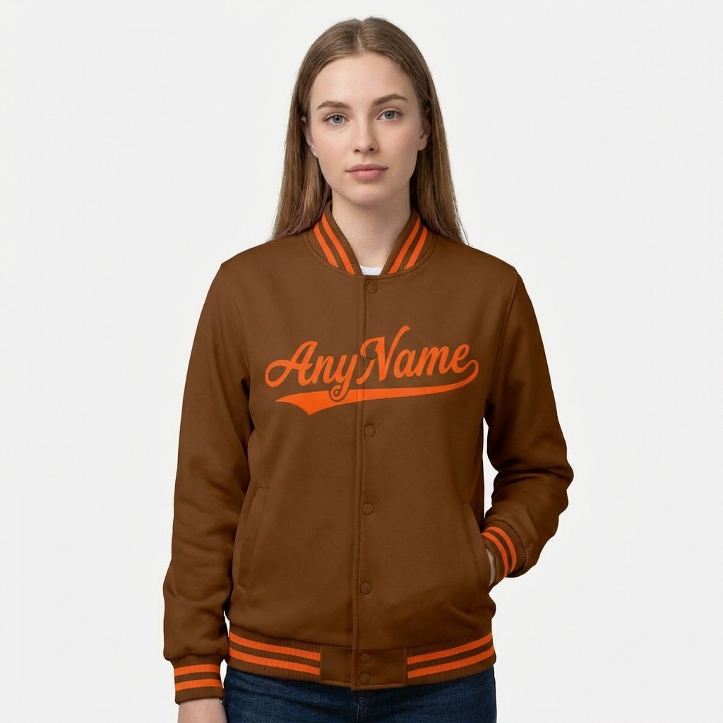 Custom Brown & Orange Full-Snap Fleece Jacket