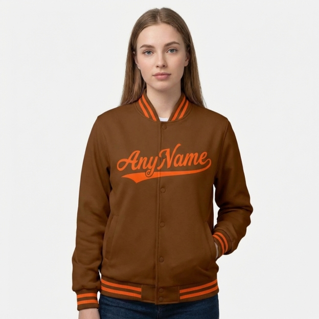 Custom Brown & Orange Full-Snap Fleece Jacket
