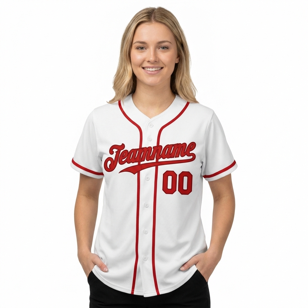 Custom White & Red Baseball Jersey