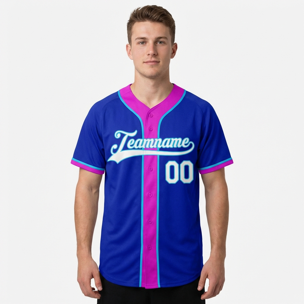 Custom Royal Blue & White/Pink Baseball Jersey