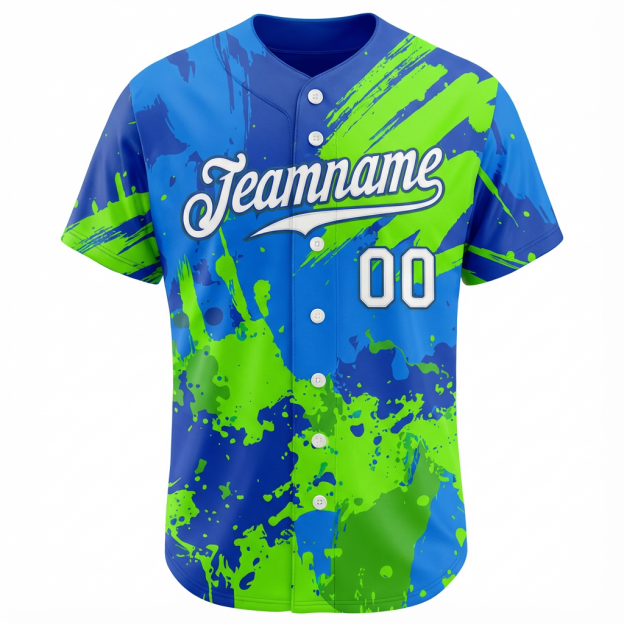 Custom Ink Splashes Green White&Blue Baseball Jersey