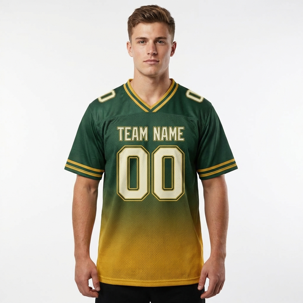 Custom Dark Green & Gold/White Fade Fashion Football Jersey