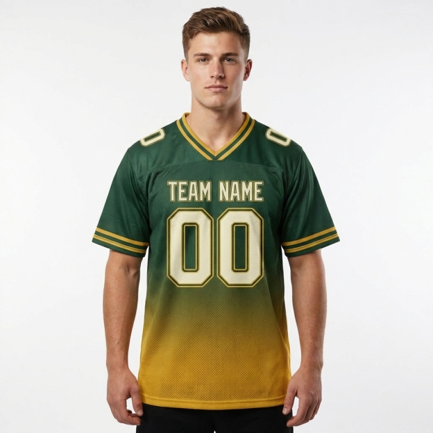 Custom Dark Green & Gold/White Fade Fashion Football Jersey