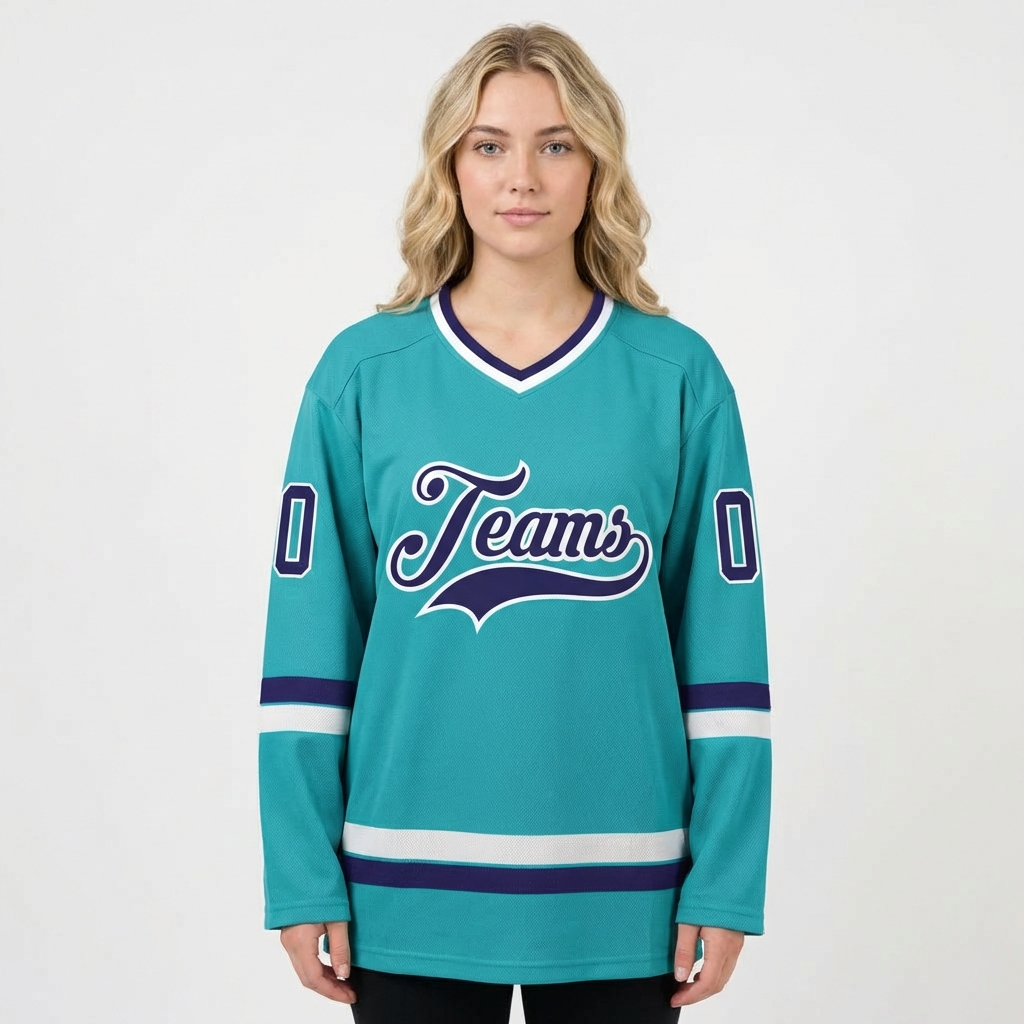 Custom Aqua & Royal/White Hockey Jersey