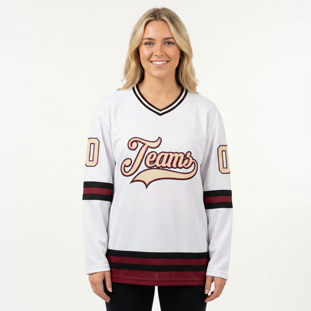 Custom White & Ceam/Pink-Black Hockey Jersey