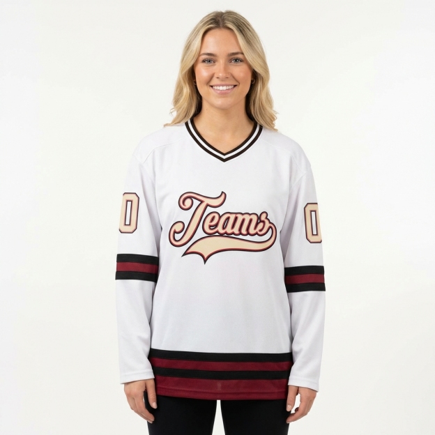 Custom White & Ceam/Pink-Black Hockey Jersey