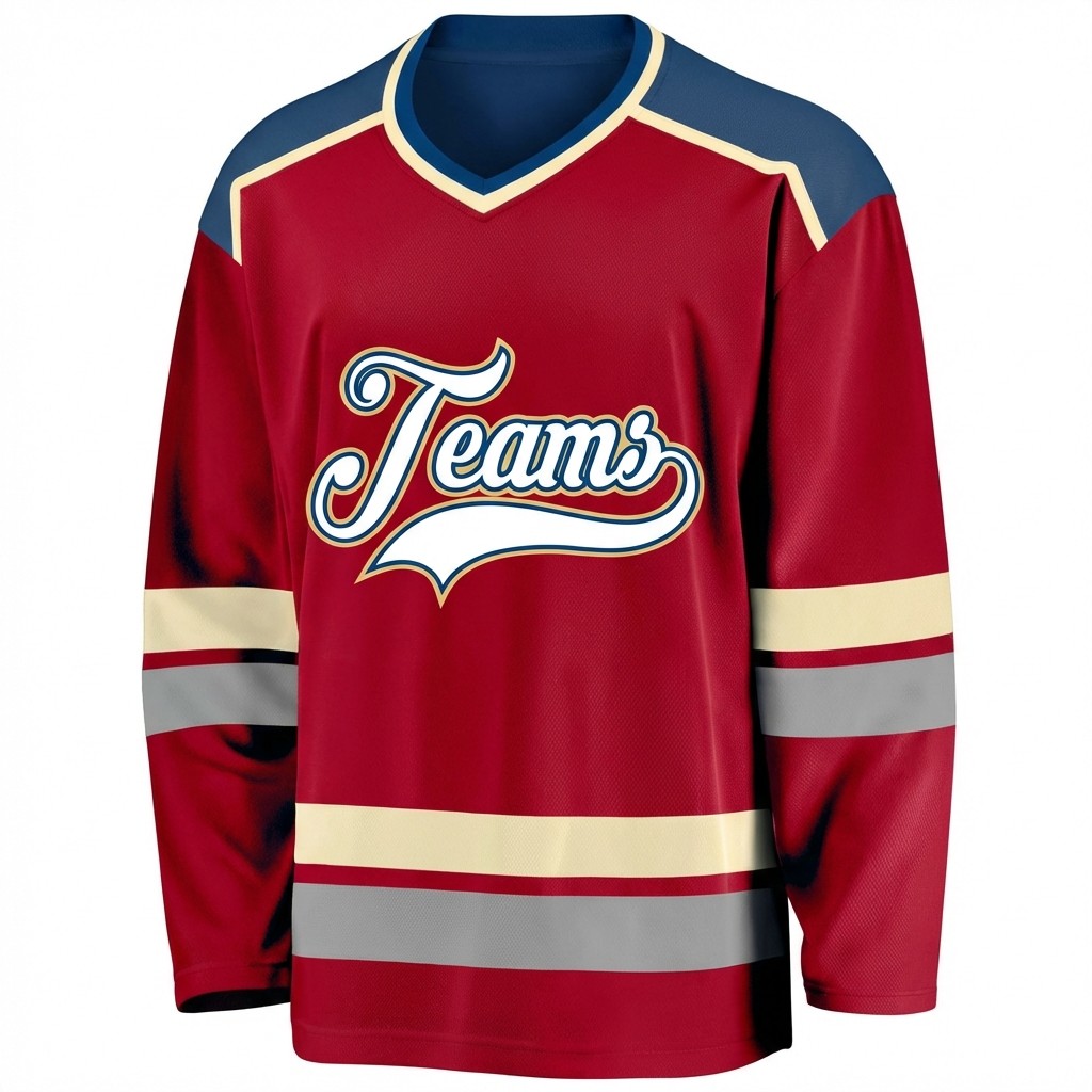 Custom Red & White/Navy-Cream Hockey Jersey