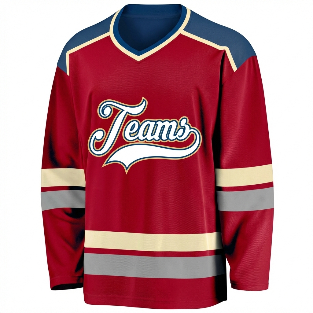 Custom Red & White/Navy-Cream Hockey Jersey