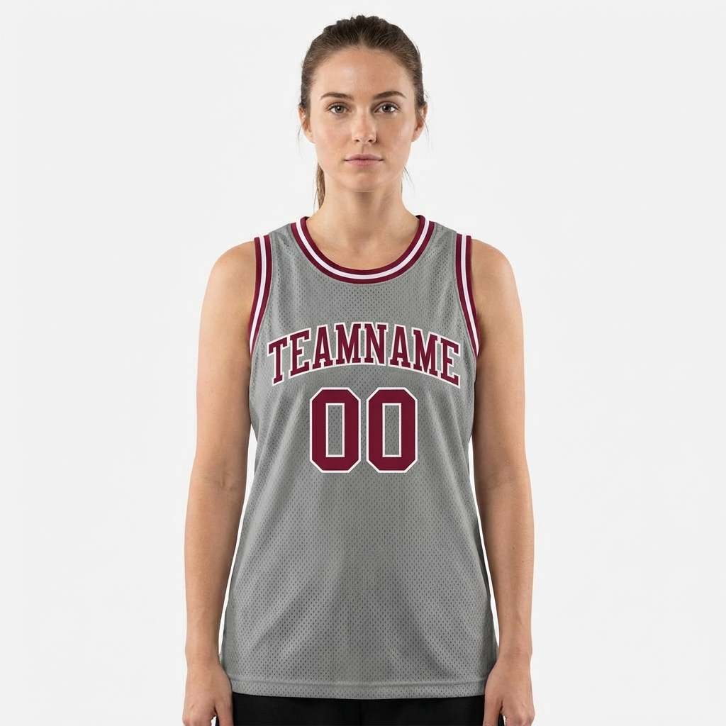 Custom Grey & Burgundy/White Basketball City Edition Jersey