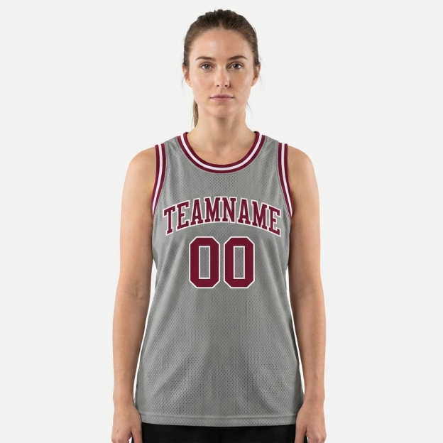 Custom Grey & Burgundy/White Basketball City Edition Jersey