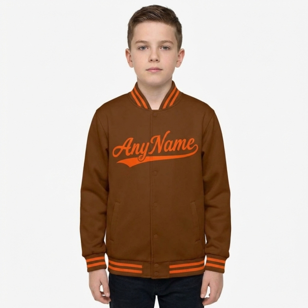 Custom Brown & Orange Full-Snap Fleece Jacket