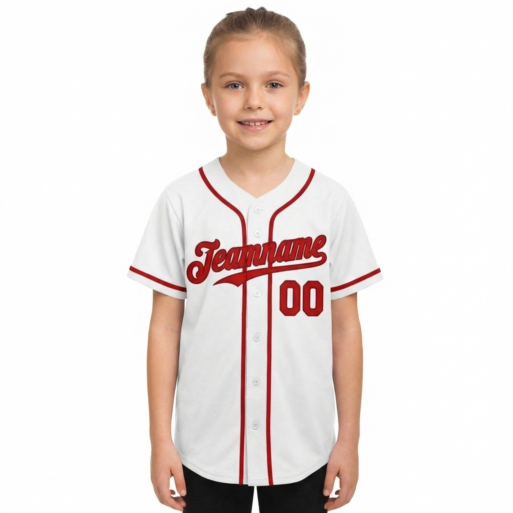 Custom White & Red Baseball Jersey