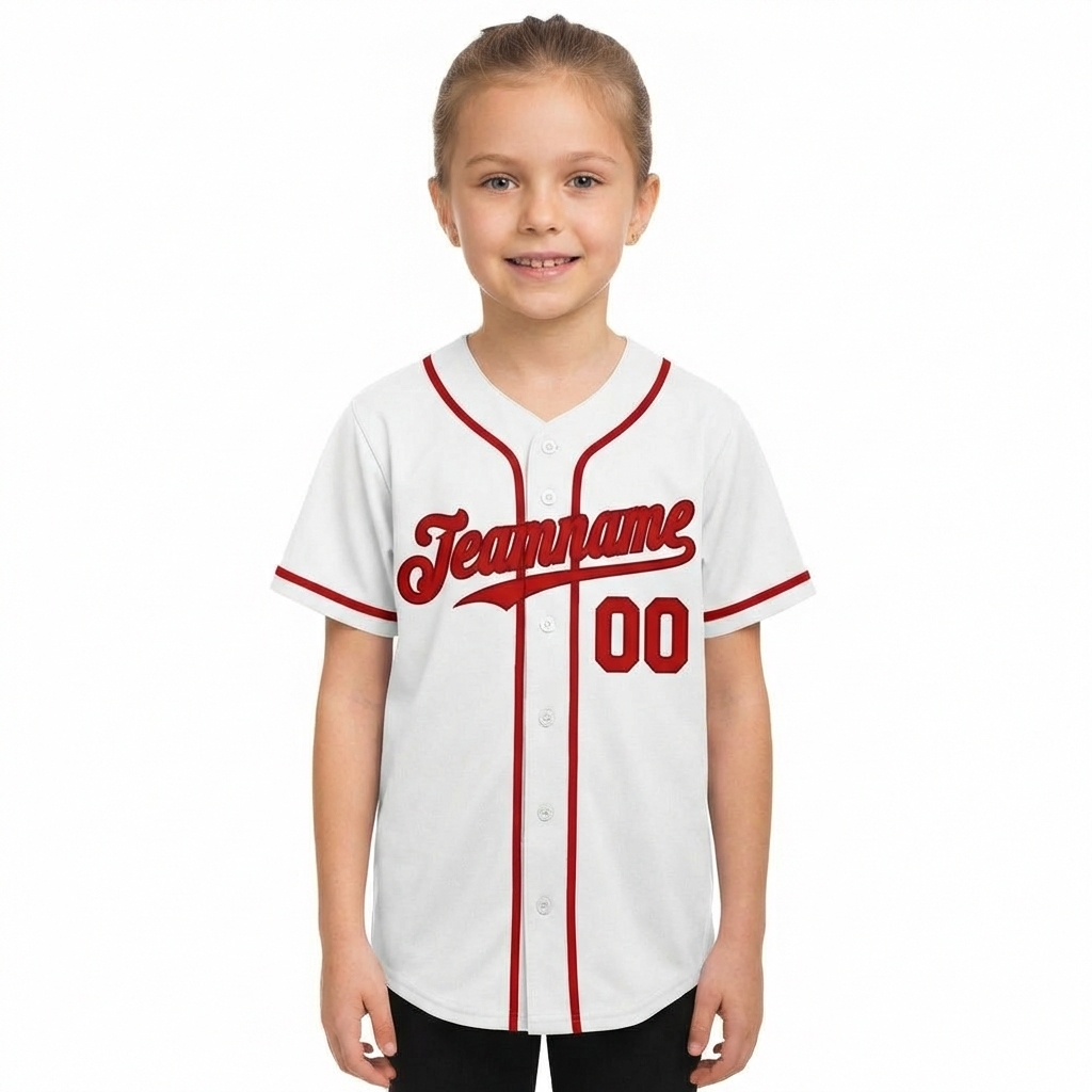 Custom White & Red Baseball Jersey