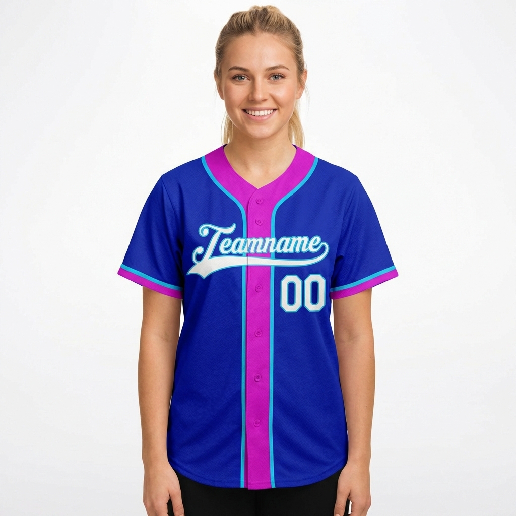 Custom Royal Blue & White/Pink Baseball Jersey