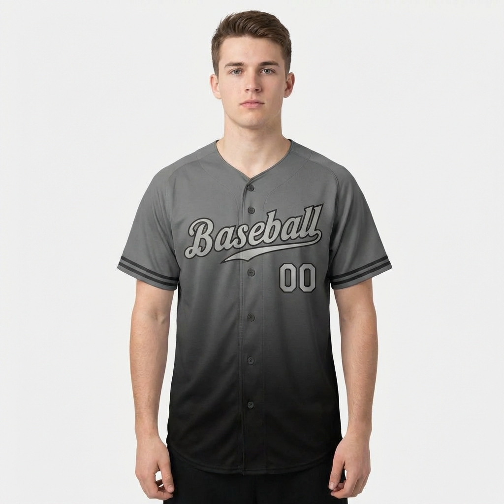 Custom Grey & Sliver/Black Gradient Baseball Jersey