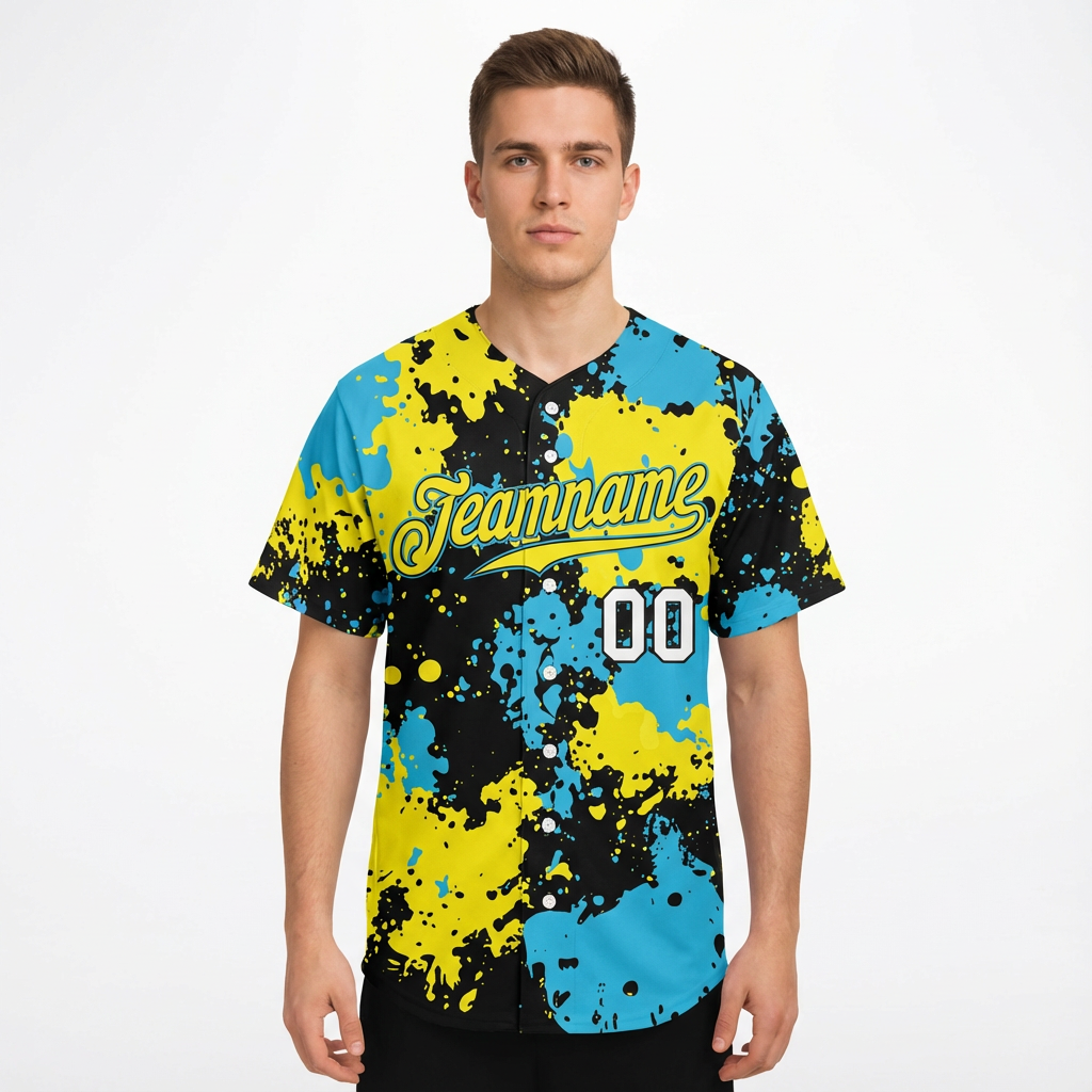Custom Ink Splashes Blue Yellow&Black Baseball Jersey