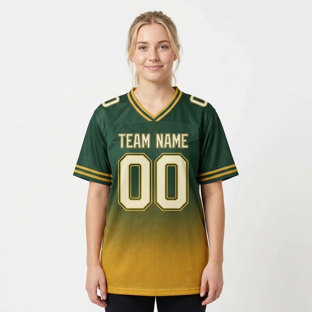 Custom Dark Green & Gold/White Fade Fashion Football Jersey