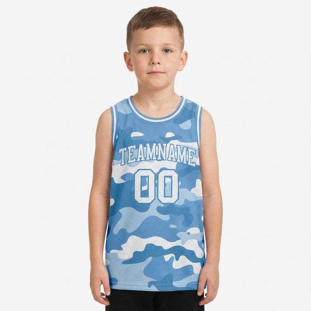Custom Camo White & Light Blue Salute To Service Basketball City Edition Jersey
