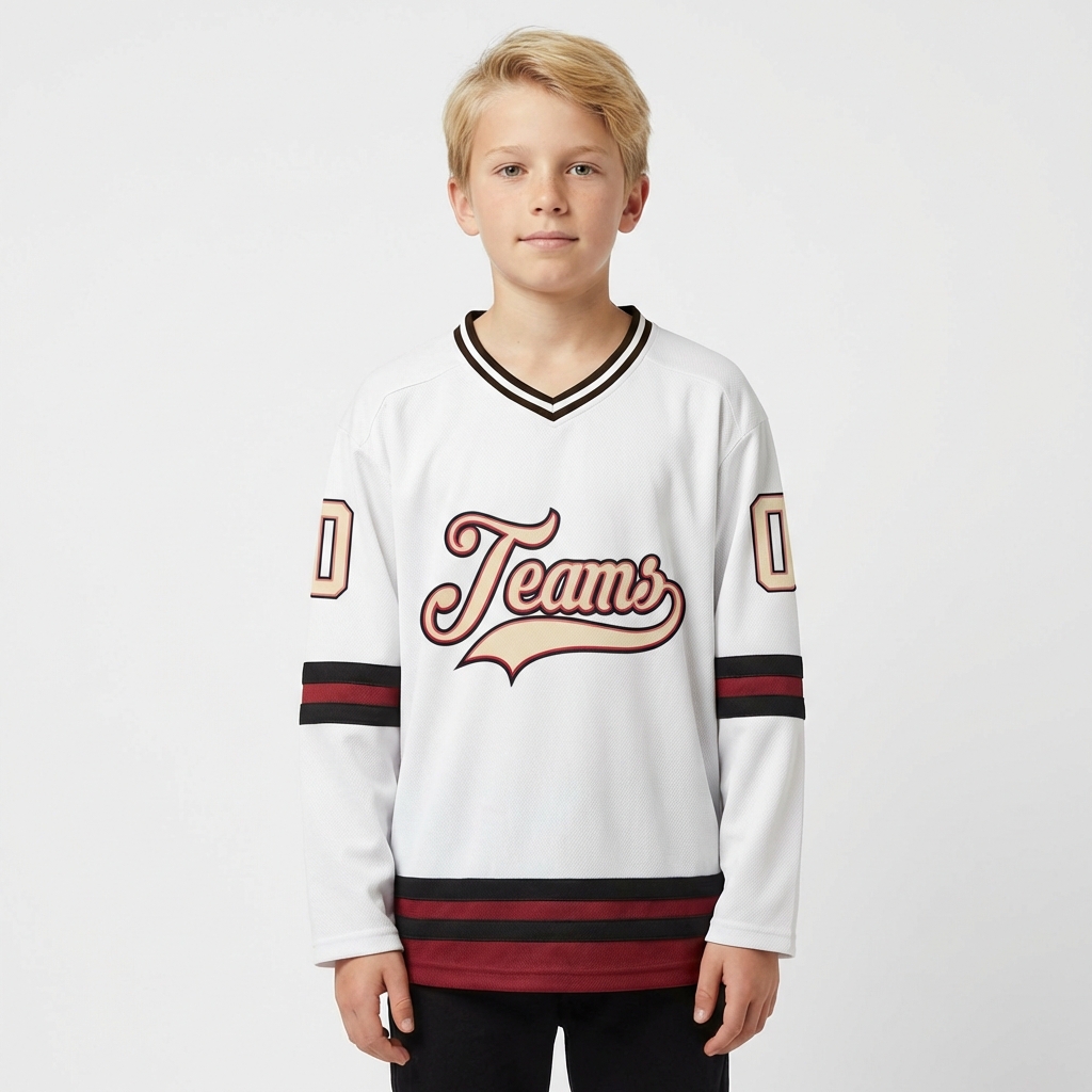 Custom White & Ceam/Pink-Black Hockey Jersey