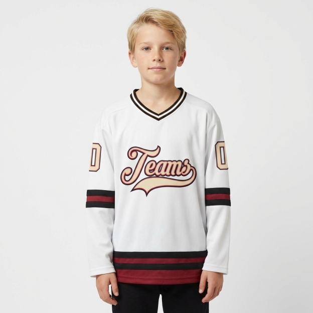 Custom White & Ceam/Pink-Black Hockey Jersey