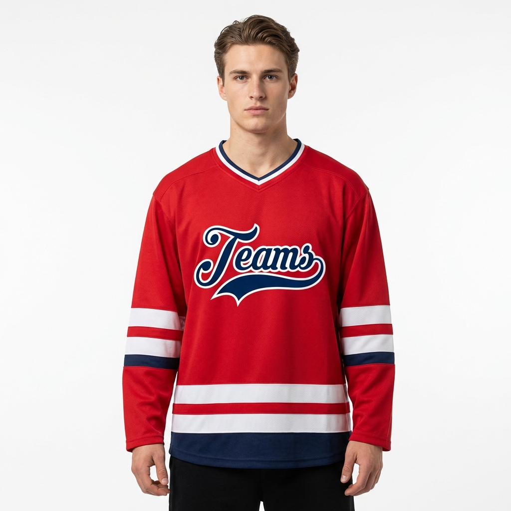 Custom Red & Navy/White Hockey Jersey