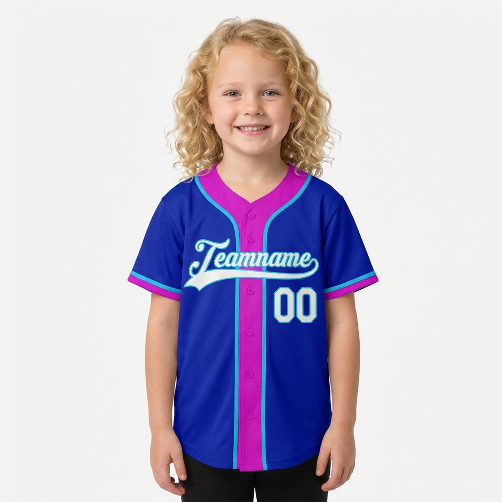 Custom Royal Blue & White/Pink Baseball Jersey