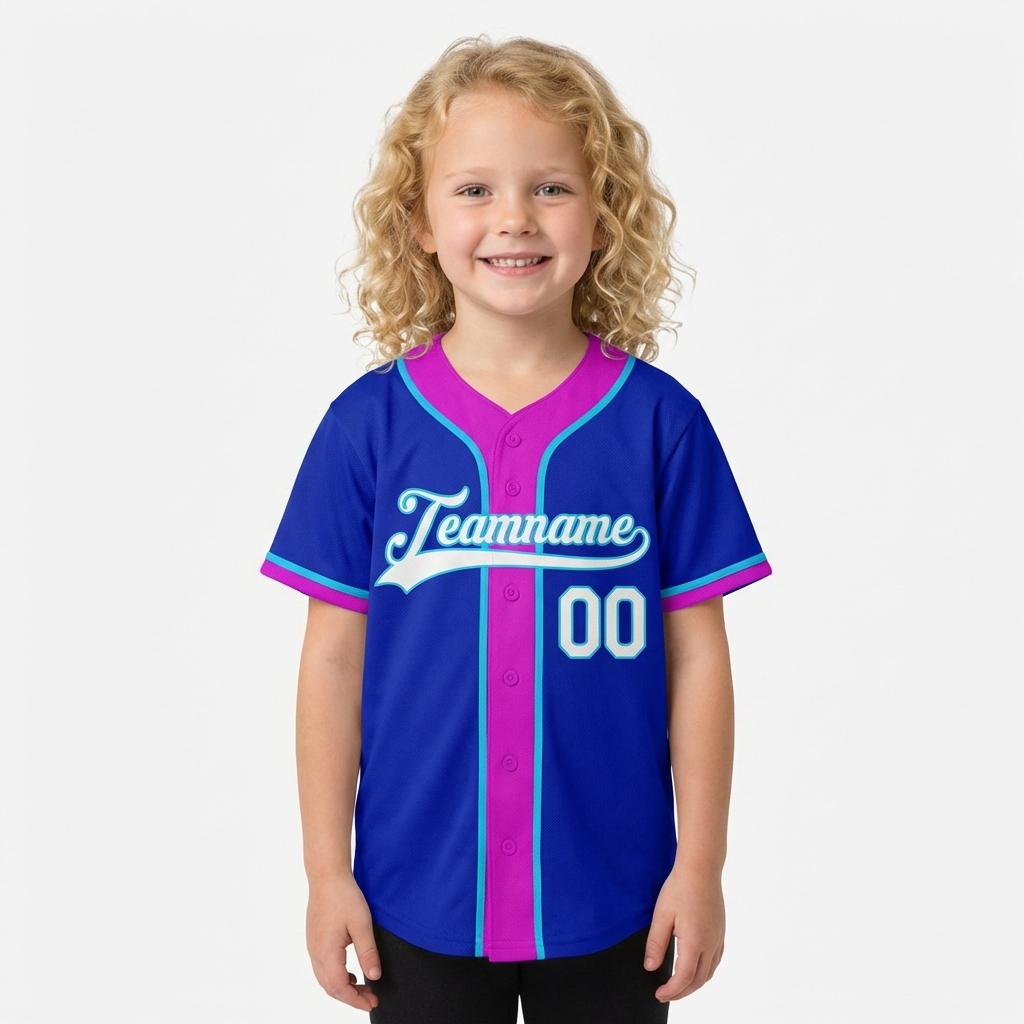 Custom Royal Blue & White/Pink Baseball Jersey