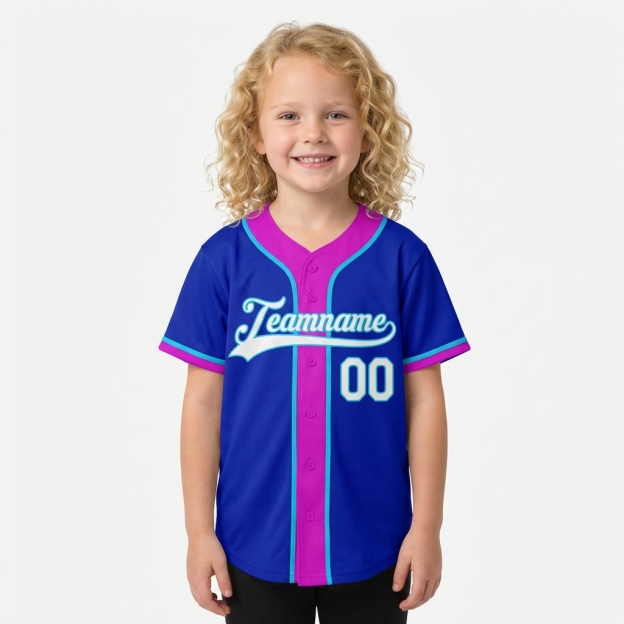 Custom Royal Blue & White/Pink Baseball Jersey
