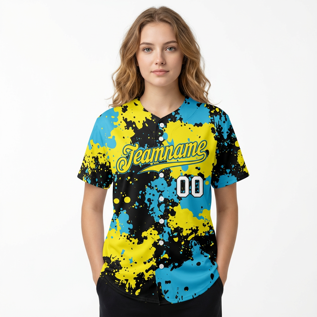 Custom Ink Splashes Blue Yellow&Black Baseball Jersey