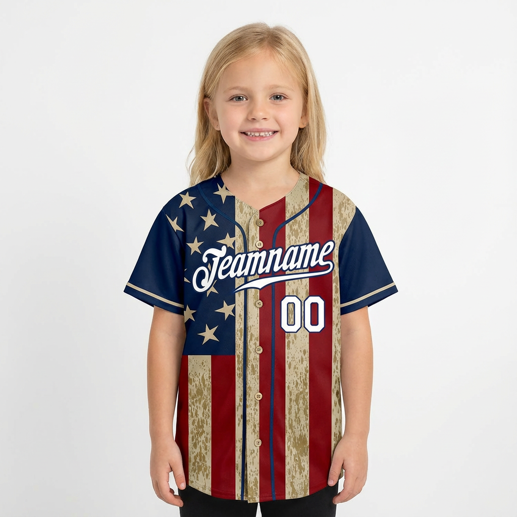 Custom White & Red/Navy 3D Flag Fashion Baseball Jersey
