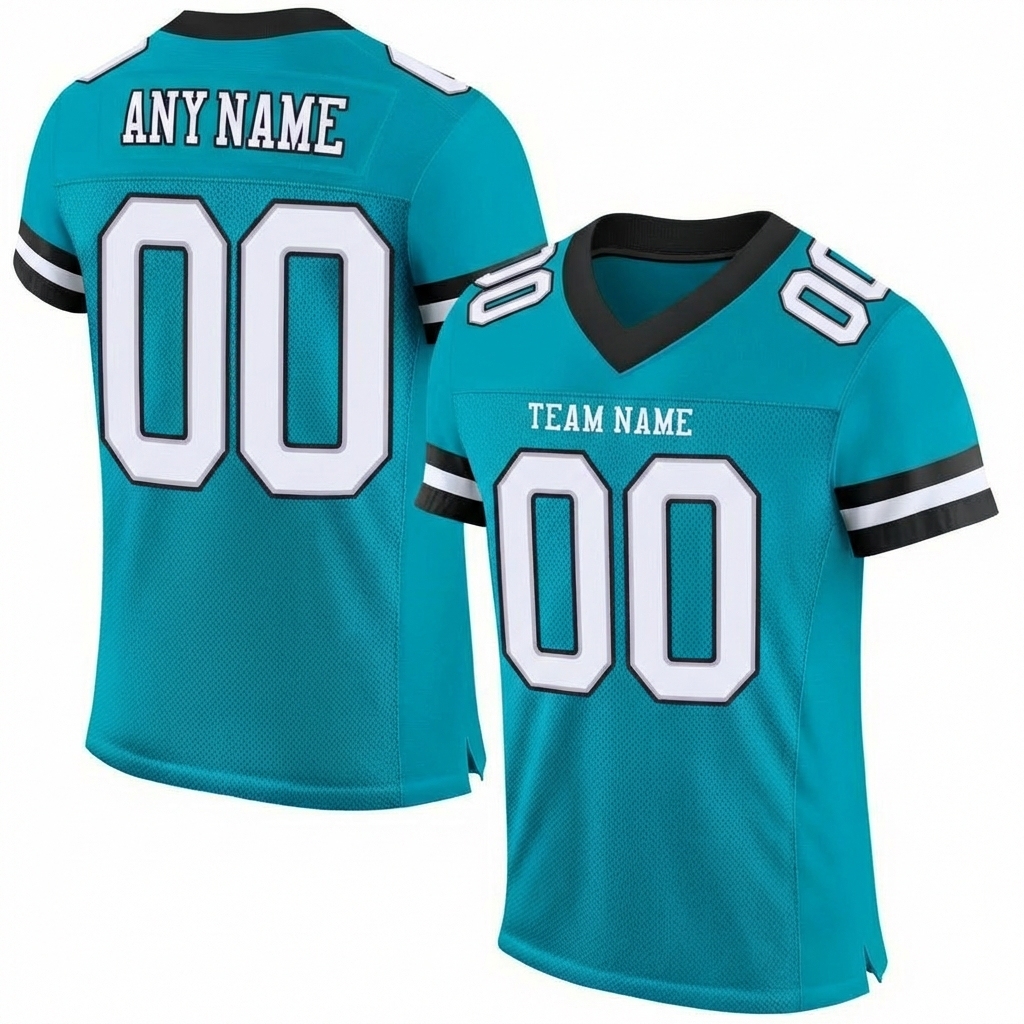 Custom Aqua & White/Black Football Jersey
