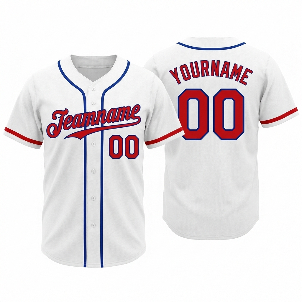 Custom White & Red/Blue Baseball Jersey