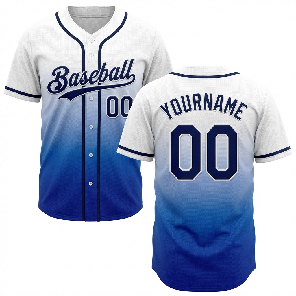 Custom White & Navy/Blue Gradient Baseball Jersey