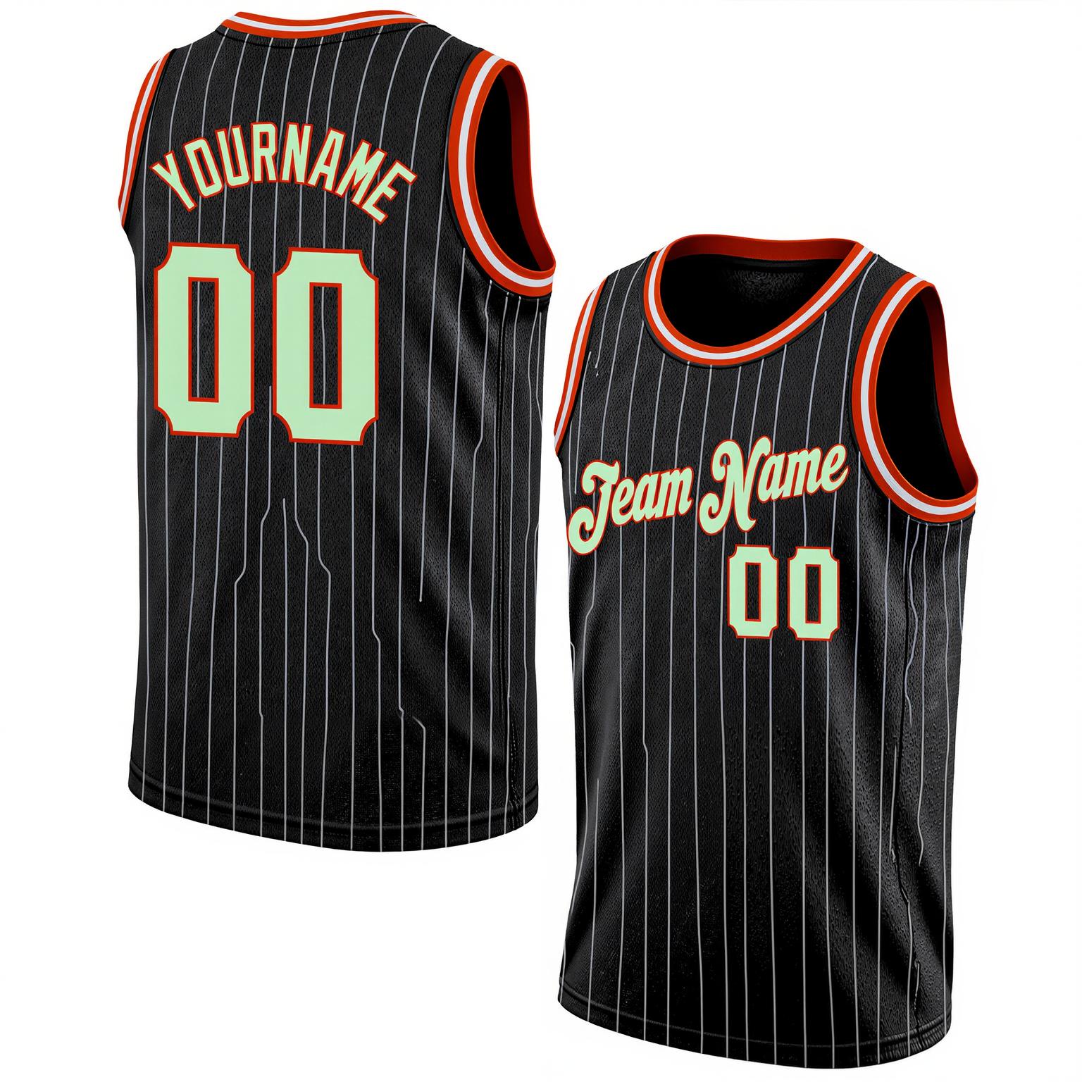 Custom Black & Green/White Pinstripes Basketball City Edition Jersey