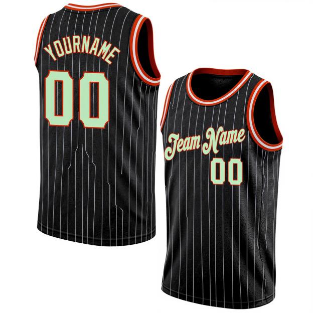 Custom Black & Green/White Pinstripes Basketball City Edition Jersey