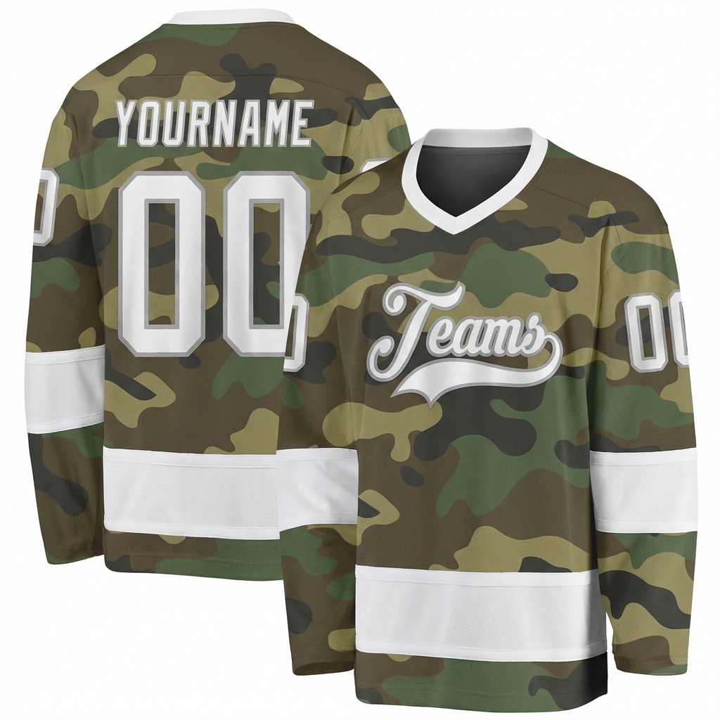 Custom Camo White & Grey Salute To Service Hockey Jersey