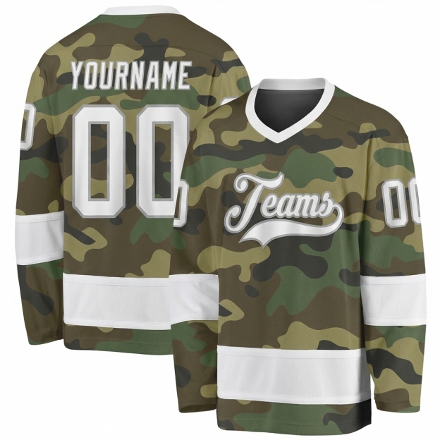 Custom Camo White & Grey Salute To Service Hockey Jersey