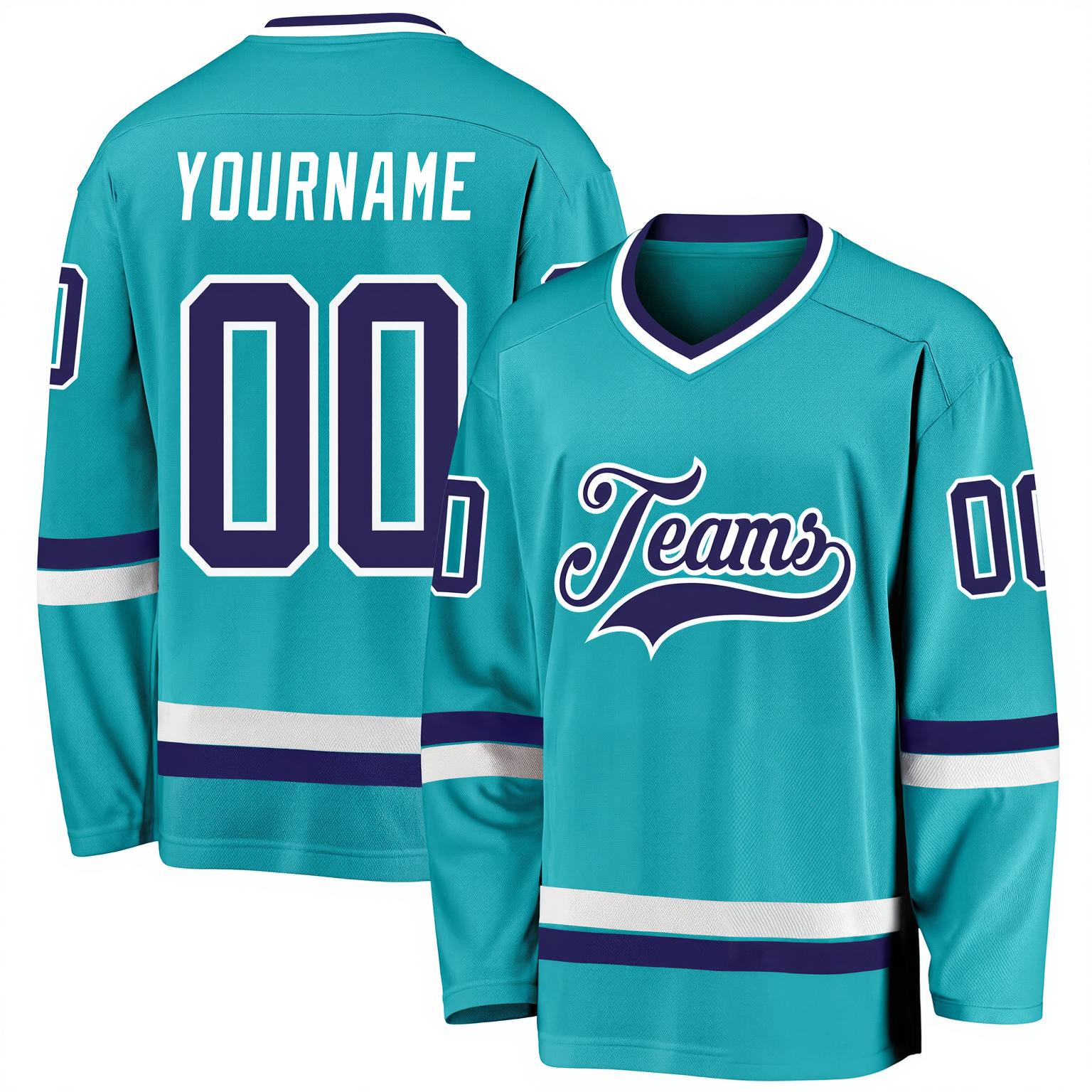 Custom Aqua & Royal/White Hockey Jersey
