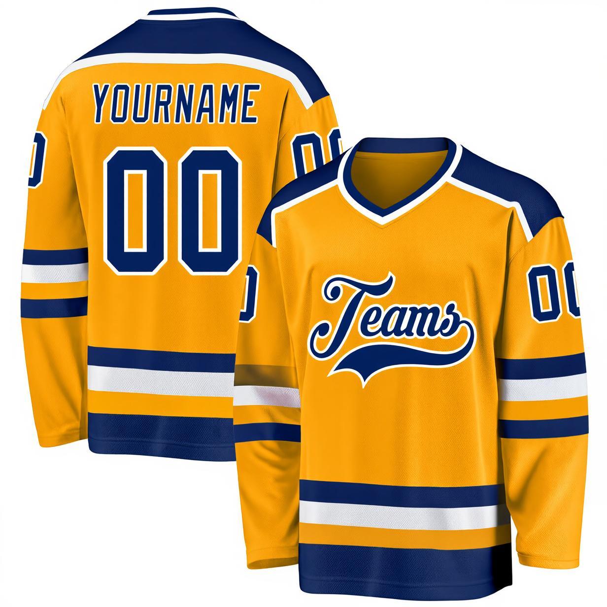 Custom Yellow & Navy/White Hockey Jersey