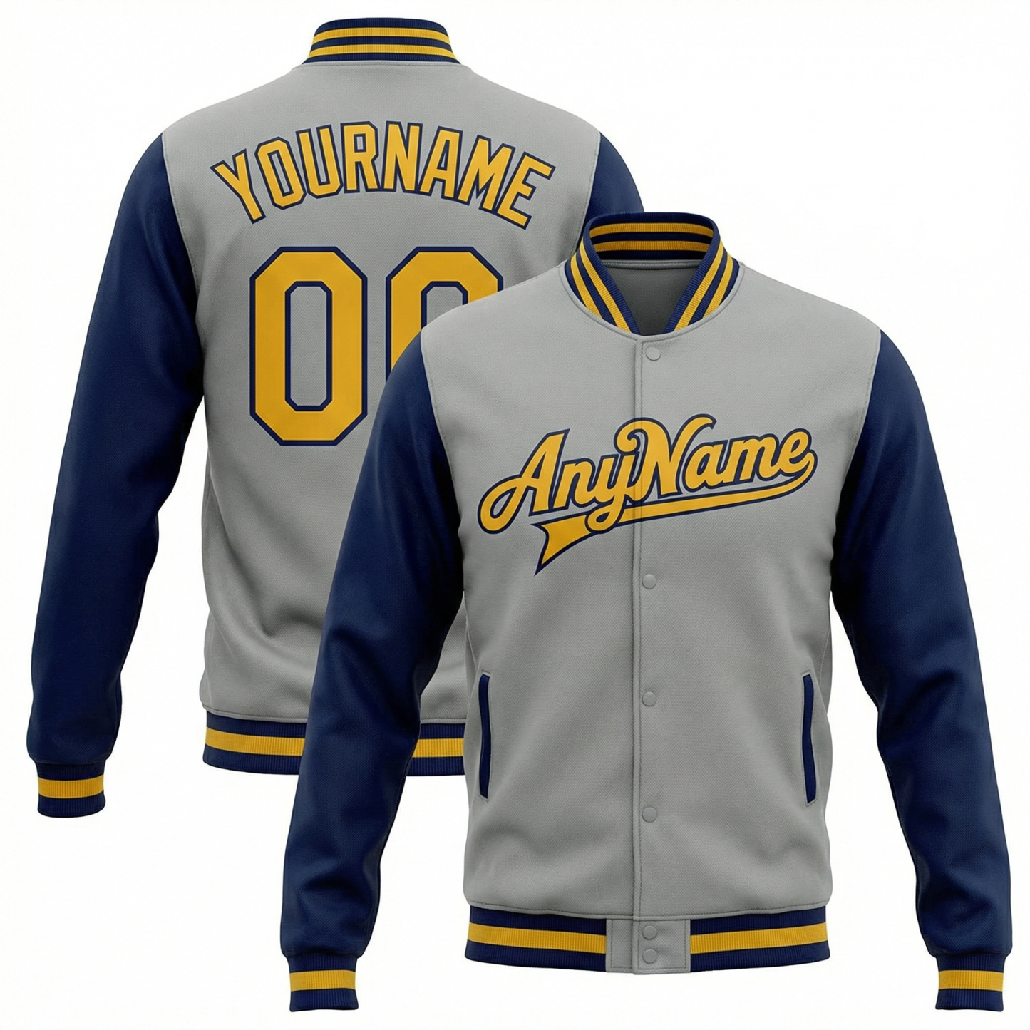Custom Grey & Yellow/Royal Raglan Sleeves Full-Snap Fleece Jacket