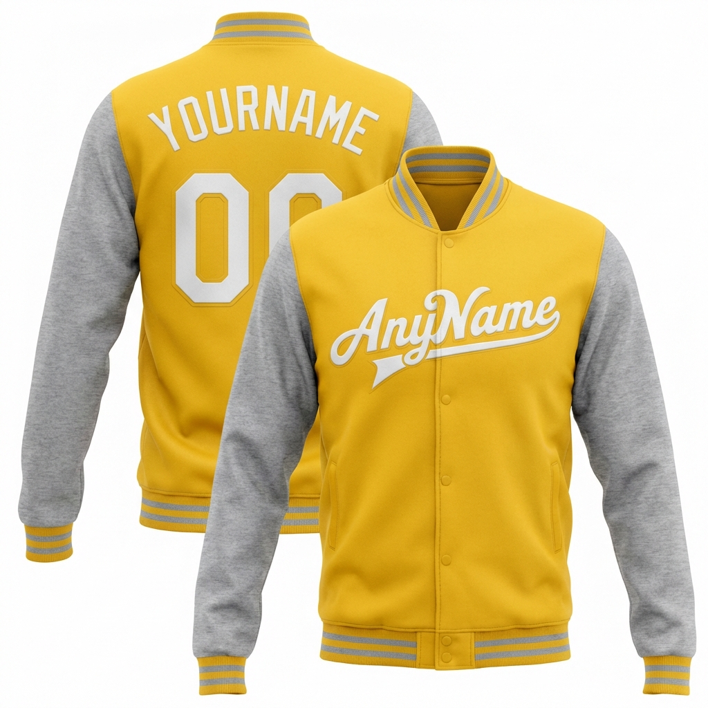 Custom Yellow & White/Grey Raglan Sleeves Full-Snap Fleece Jacket